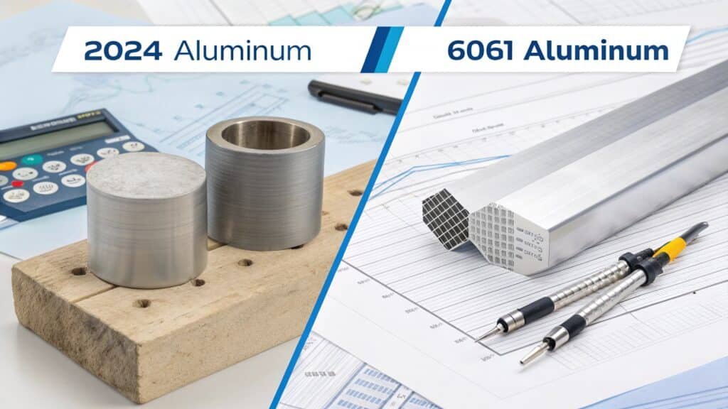 Infographic visually comparing the Brinell or Rockwell hardness of 2024 vs. 6061 aluminum.